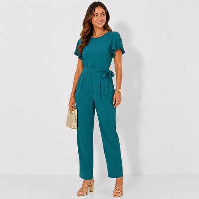 NEW Calvin Klein Emerald Green Flutter Sleeve Belted Straight Leg Jumpsuit Women's Size 10 NWT 9