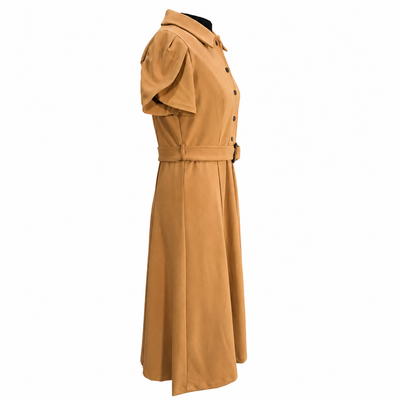 Calvin Klein Women's Camel Belted Button Front Midi Shirt Dress Size 6 Puff Sleeve, NWT. 3
