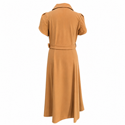Calvin Klein Women's Camel Belted Button Front Midi Shirt Dress Size 6 Puff Sleeve, NWT. 5