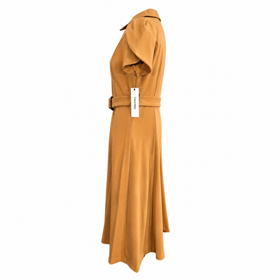 Calvin Klein Women's Camel Belted Button Front Midi Shirt Dress Size 6 Puff Sleeve, NWT. 9