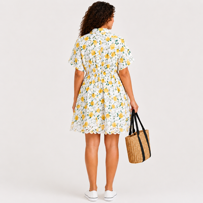ON 34TH Plus Size Floral Cutwork Mini Shirtdress – Size 2XL – White & Yellow Spring Dress 3