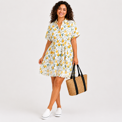 ON 34TH Plus Size Floral Cutwork Mini Shirtdress – Size 2XL – White & Yellow Spring Dress 8