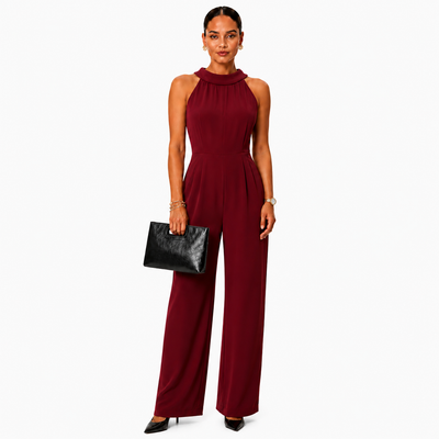 Bar III Women's  Halter Wide Leg Jumpsuit Cherry Pie Burgundy, Size L. 11