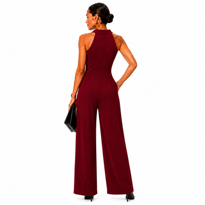 Bar III Women's  Halter Wide Leg Jumpsuit Cherry Pie Burgundy, Size L. 4