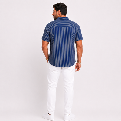 Old Navy Men’s Everyday Shirt XXXL Blue White Stripe Short Sleeve Button Front Regular Fit NWT 9