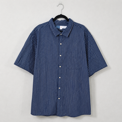 Old Navy Men’s Everyday Shirt XXXL Blue White Stripe Short Sleeve Button Front Regular Fit NWT 2