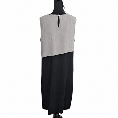 For Cynthia Womens Size XL, Colorblock Linen Blend Sleeveless Midi Dress Black White Gray NWT 13