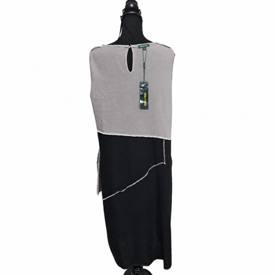 For Cynthia Womens Size XL, Colorblock Linen Blend Sleeveless Midi Dress Black White Gray NWT 8