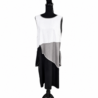 For Cynthia Womens Size XL, Colorblock Linen Blend Sleeveless Midi Dress Black White Gray NWT 6