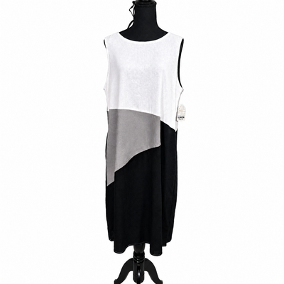 For Cynthia Womens Size XL, Colorblock Linen Blend Sleeveless Midi Dress Black White Gray NWT 11