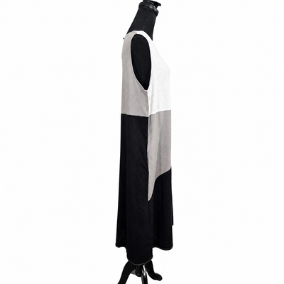 For Cynthia Womens Size XL, Colorblock Linen Blend Sleeveless Midi Dress Black White Gray NWT 3