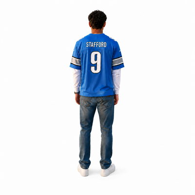 Nike NFL Detroit Lions Matthew Stafford #9 On Field Jersey Size 52 XL Blue Sewn EUC 10