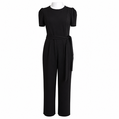 NWT Calvin Klein Black Belted Petal Sleeve Jumpsuit Size 8 Puff Sleeve Career. 2