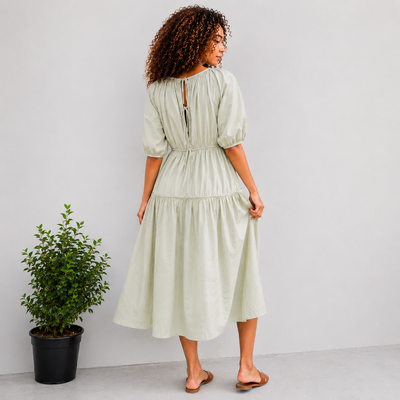 Melloday Sage Green Tiered, Puff Sleeve, Pockets, Boho Dress Size Xs. (New – Listed as Used) 13