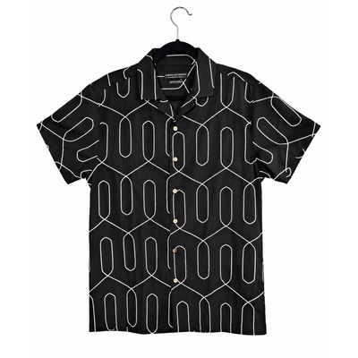 American Breed Smart Shirt Men’s Large Black Cream Geometric Short Sleeve NWT 10
