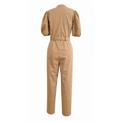 Nine West Women's Tan V-Neck Button Front Belted Jumpsuit, Size Xsmall. 14
