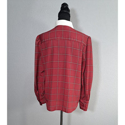 Vintage CHAUS Red Plaid Button-Up Blouse With White Collar – Women’s Size 14 (Fits Smaller Than Modern Size 14) 15