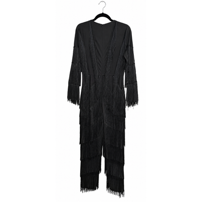 Miss Ord Black Fringe Long Sleeve Deep V Jumpsuit Size Large NWT 11