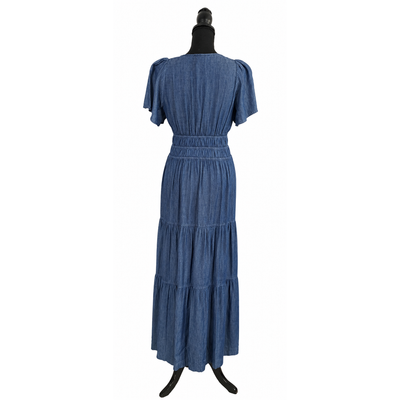 Tommy Hilfiger Women’s Blue Chambray Tiered Maxi Dress Size 2 Smocked Waist NWT 6