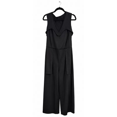 Calvin Klein Black Wide Leg Jumpsuit Size 16 NWT Sleeveless Tie Waist V-Neck 8