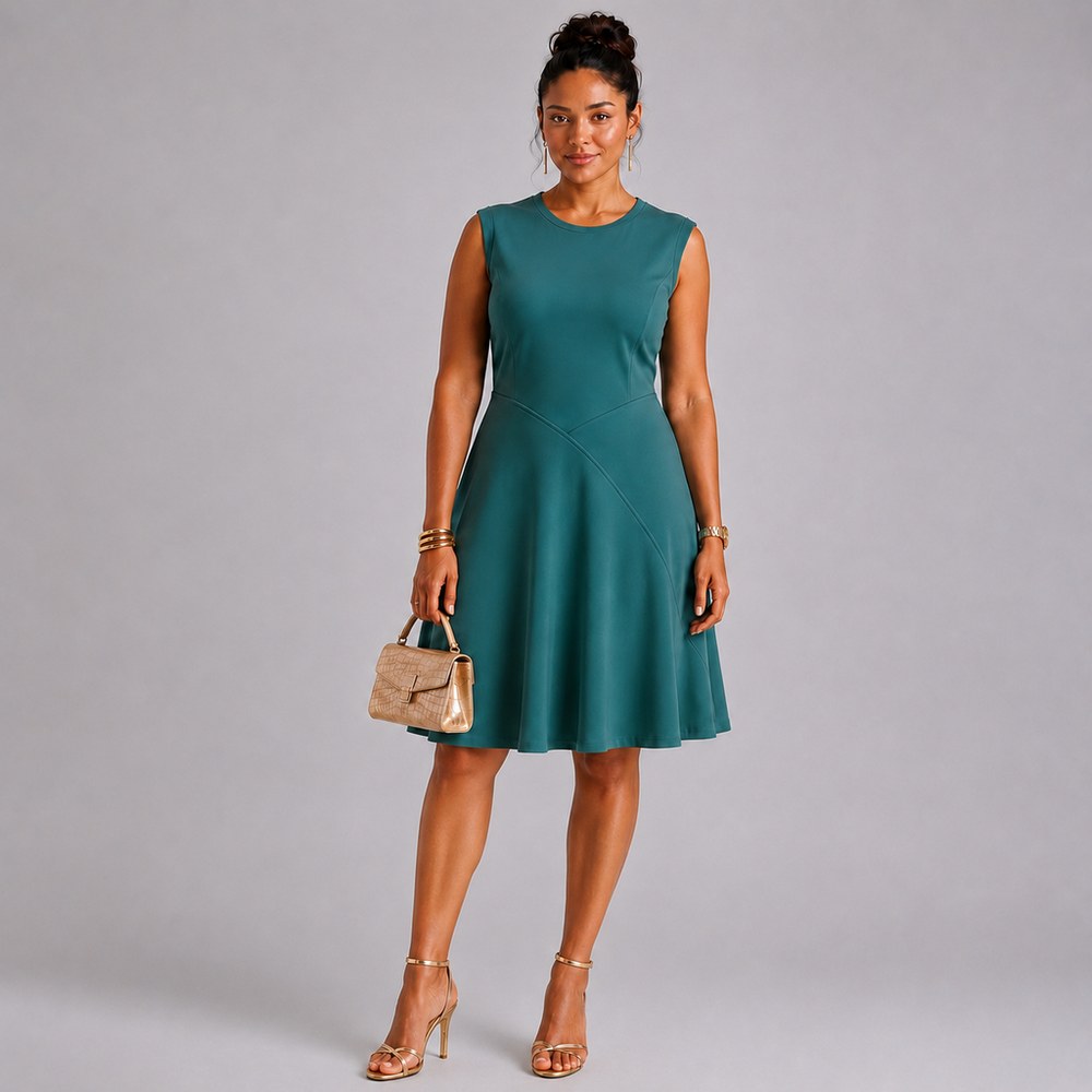 Calvin Klein Women’s Teal Fit & Flare Dress Size 16W Gold Back Zipper, NWT.