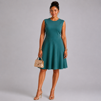 Calvin Klein Women’s Teal Fit & Flare Dress Size 16W Gold Back Zipper, NWT. 1