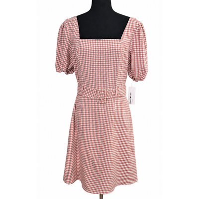 En Focus Studio Gingham Dress Size 8 Pink White Puff Sleeve Square Neck Belted NWT 11