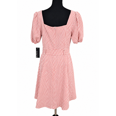 En Focus Studio Gingham Dress Size 8 Pink White Puff Sleeve Square Neck Belted NWT 5