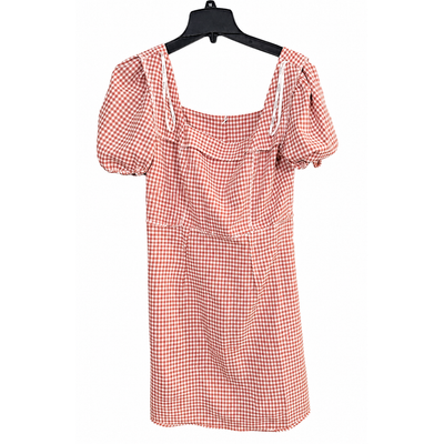 En Focus Studio Gingham Dress Size 8 Pink White Puff Sleeve Square Neck Belted NWT 7