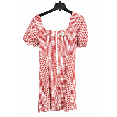 En Focus Studio Gingham Dress Size 8 Pink White Puff Sleeve Square Neck Belted NWT 6