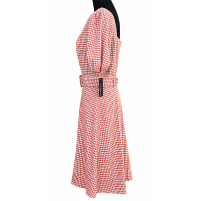 En Focus Studio Gingham Dress Size 8 Pink White Puff Sleeve Square Neck Belted NWT 9