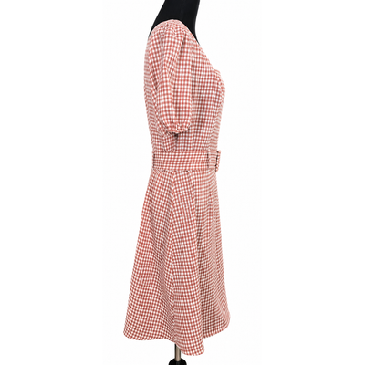 En Focus Studio Gingham Dress Size 8 Pink White Puff Sleeve Square Neck Belted NWT 3