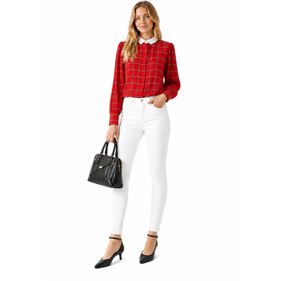 Vintage CHAUS Red Plaid Button-Up Blouse With White Collar – Women’s Size 14 (Fits Smaller Than Modern Size 14) 12
