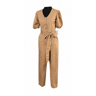 Nine West Women's Tan V-Neck Button Front Belted Jumpsuit, Size Xsmall. 2
