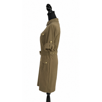 Michael Kors Utility Shirt Dress Olive Green Gold Zip Belted XS New, NWT. 9