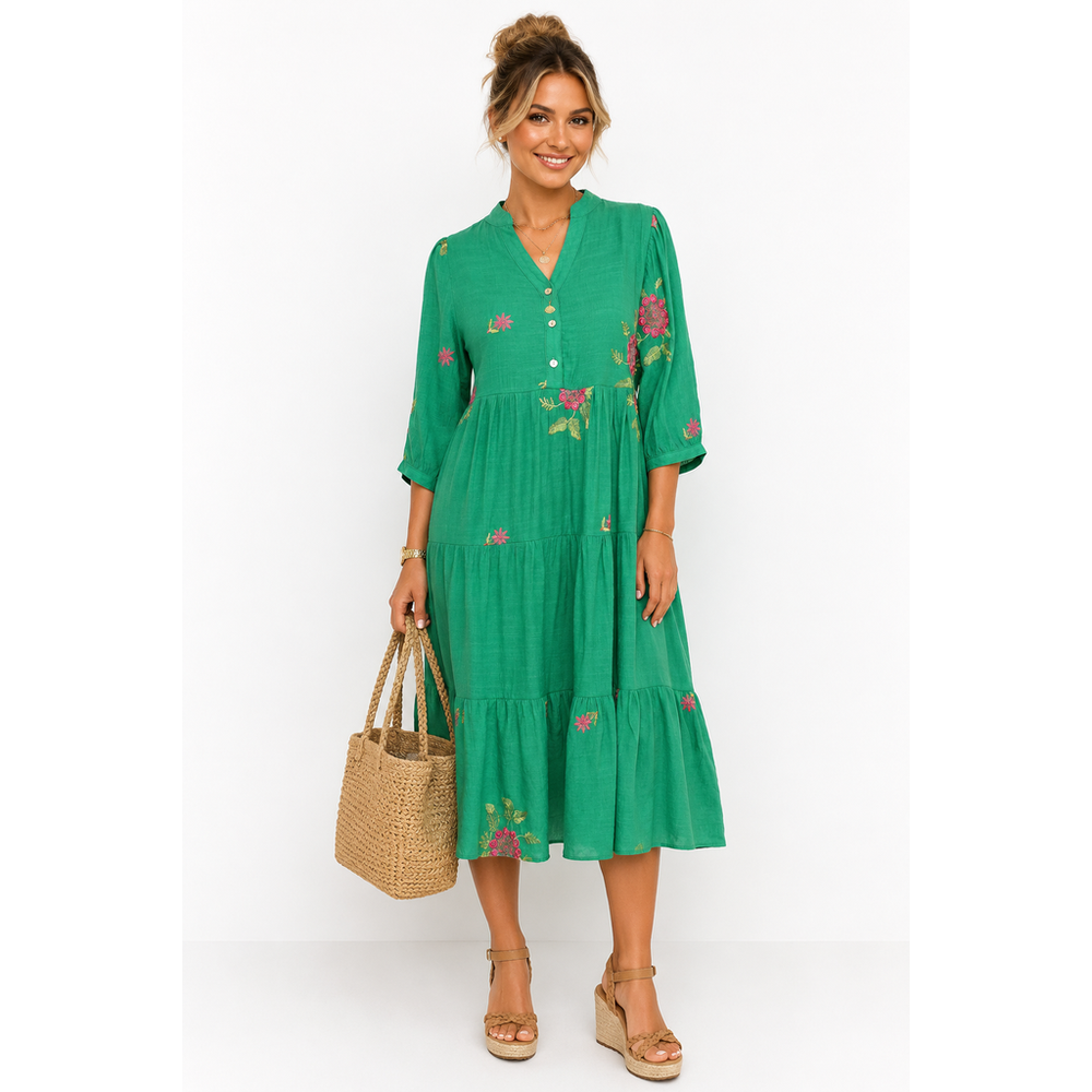 Fig & Flower Green Embroidered Floral Dress, Size PM, NWT.