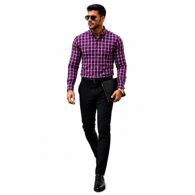 NWT Old Navy Everyday Shirt Built-In Flex Regular Fit Purple Plaid Button Down Men's XXL 8