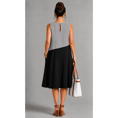 For Cynthia Womens Size XL, Colorblock Linen Blend Sleeveless Midi Dress Black White Gray NWT 4