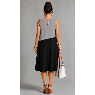 For Cynthia Womens Size XL, Colorblock Linen Blend Sleeveless Midi Dress Black White Gray NWT 12