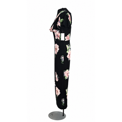 NEW Nicole Miller Studio Black Floral Flutter Sleeve Wide Leg Jumpsuit Women's Size 4 NWT 10