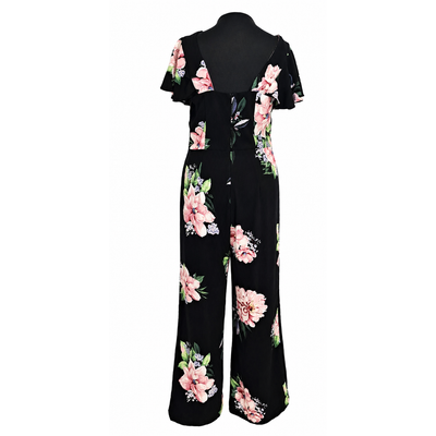 NEW Nicole Miller Studio Black Floral Flutter Sleeve Wide Leg Jumpsuit Women's Size 4 NWT 14