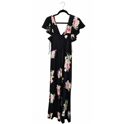 NEW Nicole Miller Studio Black Floral Flutter Sleeve Wide Leg Jumpsuit Women's Size 4 NWT 6