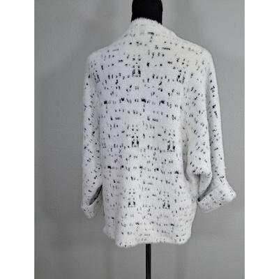 Calligraphie Soft Mock Turtleneck Sweater White Black Speckled Eyelash Knit 3/4 Sleeve, Size L. 5