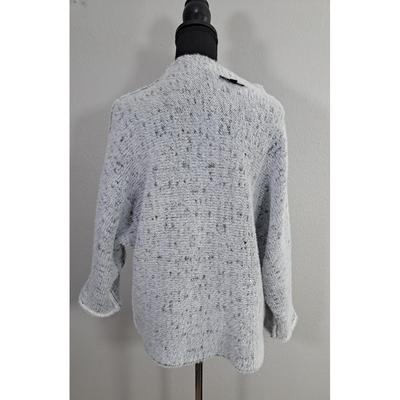 Calligraphie Soft Mock Turtleneck Sweater White Black Speckled Eyelash Knit 3/4 Sleeve, Size L. 8