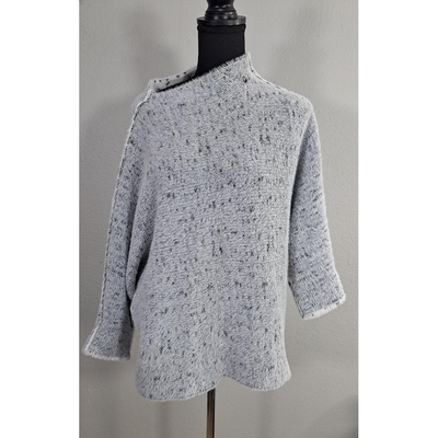 Calligraphie Soft Mock Turtleneck Sweater White Black Speckled Eyelash Knit 3/4 Sleeve, Size L. 6