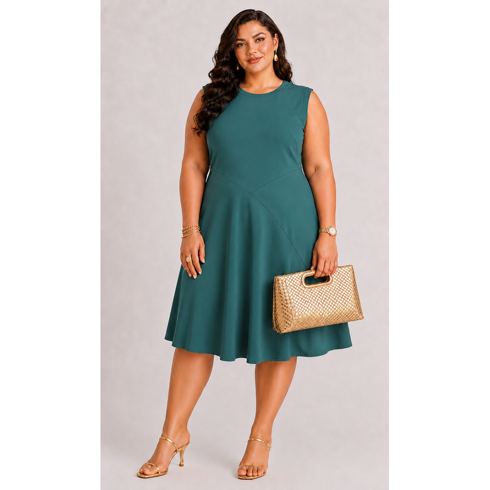 Calvin Klein Women’s Teal Fit & Flare Dress Size 22W Gold Back Zipper NWT