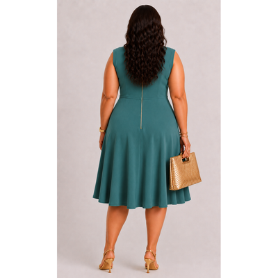 Calvin Klein Women’s Teal Fit & Flare Dress Size 22W Gold Back Zipper NWT 4