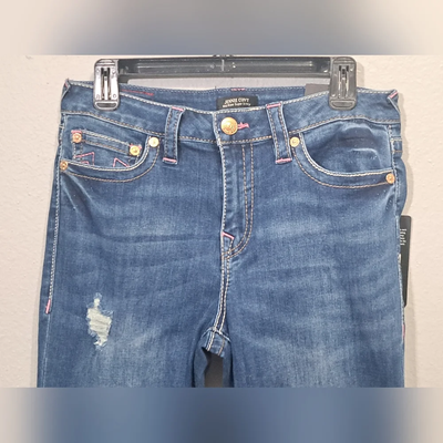 True Religion Jennie Curvie Mid Rise Skinny Jeans Women's Size 30 NWT Distressed 7