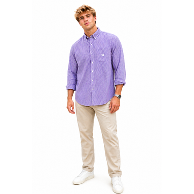 Chaps Men's XXL Tall Purple White Gingham Check Stretch Easy Care Button Down Shirt 8