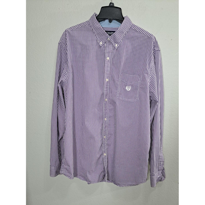 Chaps Men's XXL Tall Purple White Gingham Check Stretch Easy Care Button Down Shirt 9
